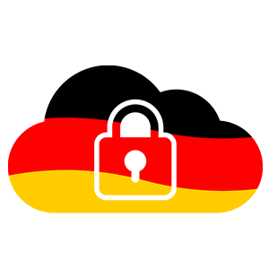 Cloud mit Deutschlandflagge gefüllt und Schlüsselschloss in der Mitte